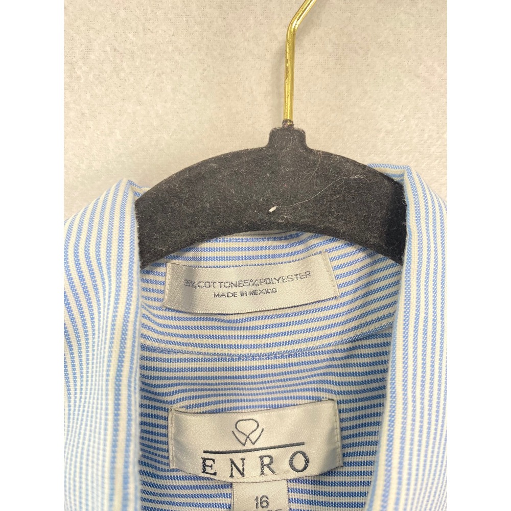Enro Button Down Shirt Men 16 34-35 Blue White Pinstripe Long Sleeve Cotton Blen - Picture 3 of 10